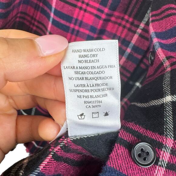 Rails Brock Fuschia Navy Black Plaid Flannel Frayed Long Sleeve Button Up Top - Picture 15 of 15